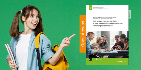 Journalcover des 8. Symposium-Herausgeberbandes, worauf eine junge Frau mit dem Finger zeigt