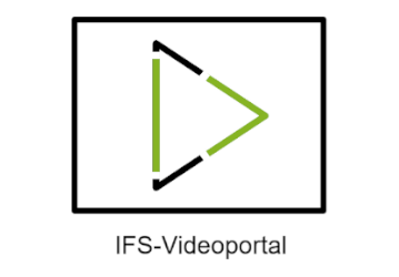 Schwarzes Rechteck mit schwarz-grünen Linien, die ein Dreieck bilden, und darunter der Schriftzug IFS-Videoportal