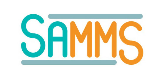 Türkis-Orangener Schriftzug SAMMS