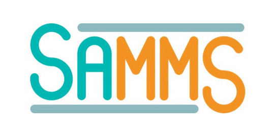 Türkis-Orangener Schriftzug SAMMS