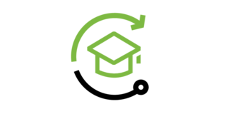 Icon des Fortgeschrittenencurriculum als schwarz-grüne kreisförmige Linie mit einem stilisierten Doktorenhut im Zentrum