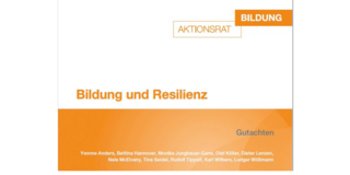 Weißorangener Hintergrund mit orangenen Schriftzug "Bildung und Resilienz" 