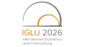 IGLU 2026 Grauer und orangener Bogen mit darunterliegenden orange-grauen Schriftzug des Projektnamens IGLU 2026 Internationale Grundschul-Lese-Untersuchung
