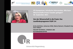 Screenshot mit Kachelansicht von Prof. Dr. Anita Schilcher und im Hintergrund ihre Startfolie der Präsentation