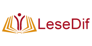 Orangerotes, aufgeschlagenes Buch und roter Schriftzug des Projektnamens LeseDif