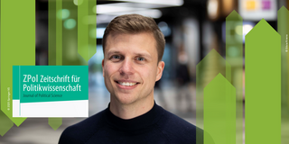 ZfPolitikwissenschaft Pascal Alscher neben dem Cover der Publikation