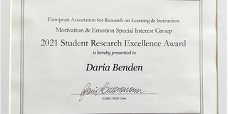 Urkunde an Daria Benden über den Erhalt des 2021 Student Research Excellence Award