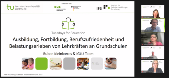 TfE Webinar-Screenshot Screenshot einer Zoomkonferenz mit geteilten Bildschirm zur Präsentation