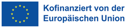 [Translate to English:] Europaflagge mit dem blauen Schriftzug "Kofinanziert von der Europäischen Union"