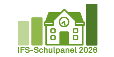 Stilisierte Statistikgrafik mit einem Schulgebäude als Balken und grünem Schriftzug "IFS-Schulpanel 2026"