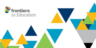 Schriftzug frontiers in Education mit bunten Dreiecken