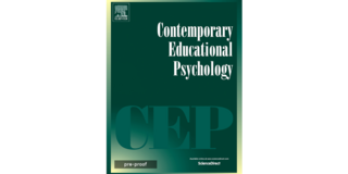Dunkelgrüner Hintergrund mit weißen Schriftzug Contemporary Educational Psychology und hellgrünen Schriftzug CEP