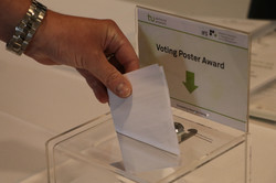 Hand wirft Stimmzettel in den Kasten zur Wahl des Posterpreises ein