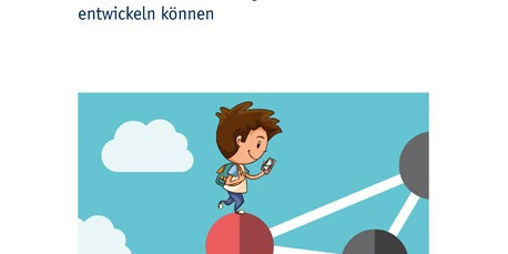 Illustration eines Schulkindes auf einem vernetzten Gerüst und der rot-schwarze Schriftzug Schulische Vernetzung in der Praxis, wie Schulen Unterricht gemeinsam entwickeln können
