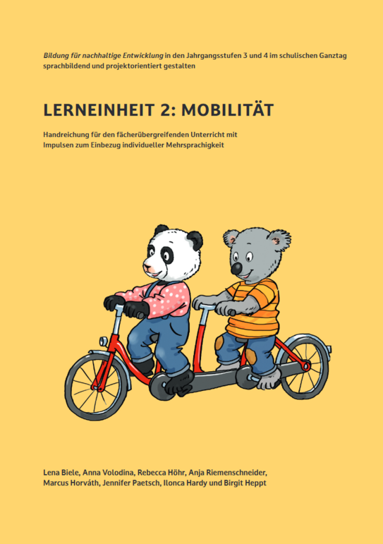 Ein Panda und ein Koala fahren gemeinsam Fahrrad-Abbild für die Lerneinheit (Mobilität) 2 KoPaS