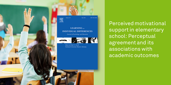 Grundschulkinder melden sich im Unterricht, daneben das Journalcover von Learning and Individual Differences 
