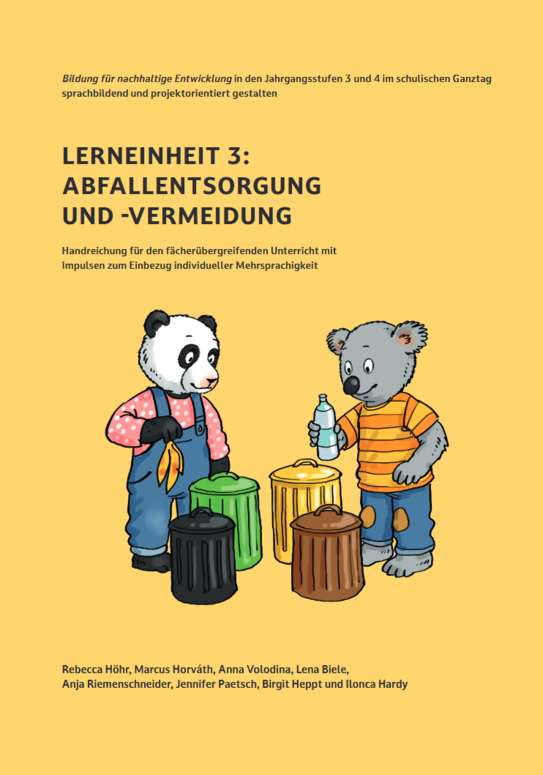 Ein Panda und ein Koala entsorgen Müll-Abbild für die Lerneinheit 3 (ABFALLENTSORGUNG UND -VERMEIDUNG) KoPaS
