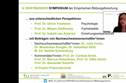 6. Symposium Eröffnung Screenshot der Eröffnungsrede von Prof. Dr. Nele McElvany mit der Präsentationsfolie zum Ablauf