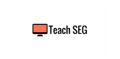 Schwarz-orangener Bildschirm und schwarzer Schriftzug des Projektnamens Teach SEG