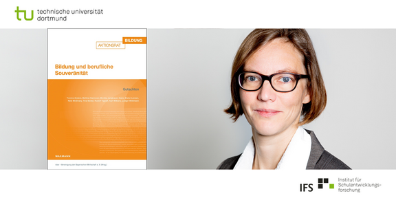 Cover des Gutachtens "Bildung und berufliche Souveränität" und Foto von Nele McElvany