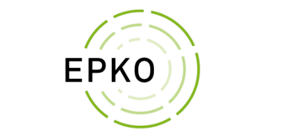 Schwarzer Schriftzug EPKO mit grünen Kreisen