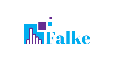 Violett-blaues Logo mit stilisierter Hand und blauer Schriftzug des Projektnamens Falke