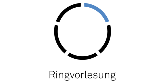 Schwarzer Schriftzug Ringvorlesung und darüber das Logo der Veranstaltung als ein schwarz-blauer Kreis