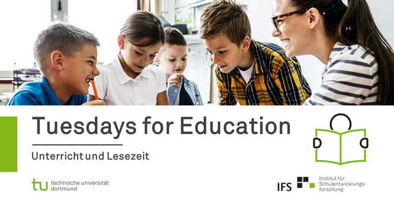 Bild von einer Lehrkraft mit Schüler*innen im Unterricht mit dem Schriftzug Tuesdays for Education