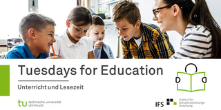 Bild von einer Lehrkraft mit Schüler*innen im Unterricht mit dem Schriftzug Tuesdays for Education