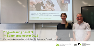 Professorin Carolin Hahnel neben Dr. Alexander Naumann vor der Präsentationsfolie ihres  Vortrages