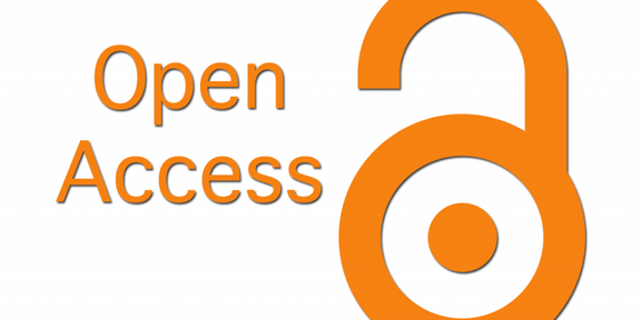 Orangener Schriftzug Open Access und die orangene Grafik eines offenes Schlosses