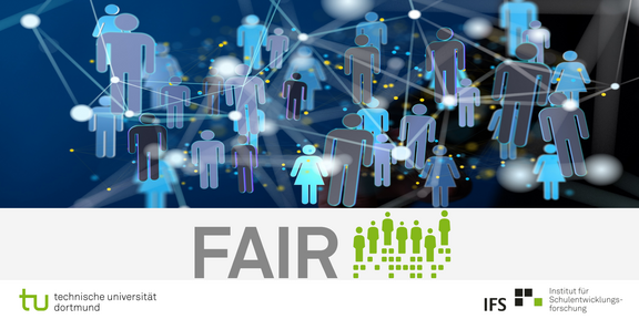FAIR Logo von FAIR mit symbolisch vernetzten Personenikonen