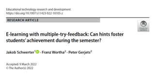 Schwarzer Schriftzug auf weißen Hintergrund E-learning with multiple-try-feedback: Can hints foster students’ achievement during the semester?