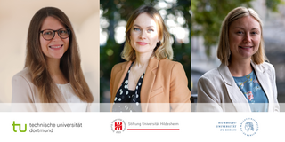 Fotos von Dr. Justine Stang-Rabrig (links), Josina Schriek (mittig) und Gyde Wartenberg (rechts)