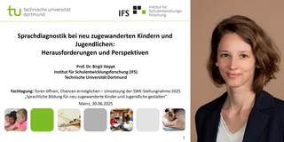 Foto von Birgit Heppt neben der Präsentationsfolie