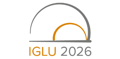 Grauer und orangener Bogen mit darunterliegenden orange-grauen Schriftzug IGLU 2026