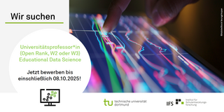 Ausschreibung zur Professur für Educational Data Science mit einem Tabletdisplay im Hintergrund