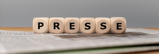 Presse Aufgereihte Würfel, die das Wort "Presse" ergeben