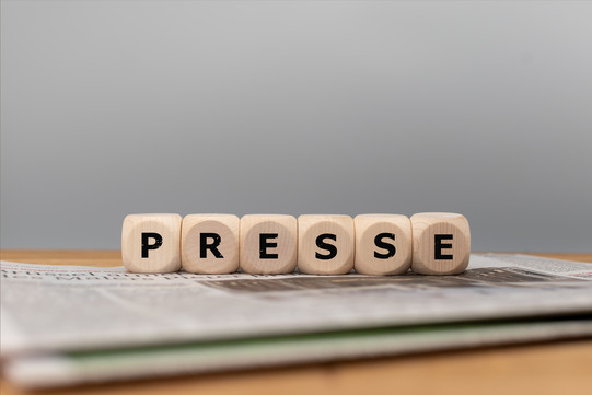 Aufgereihte Würfel, die das Wort "Presse" ergeben