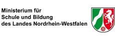 Schwarzer Schriftzug und Wappen Nordrhein-Westfalens des Förderers Ministerium für Schule und Bildung des Landes Nordrhein-Westfalen