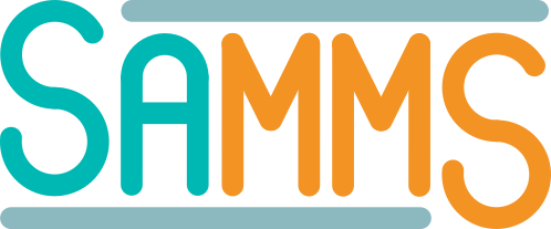 SAMMS_Logo.png Türkis und orangener Schriftzug SAMMS eingefasst mit zwei grauen Linien oben und unten